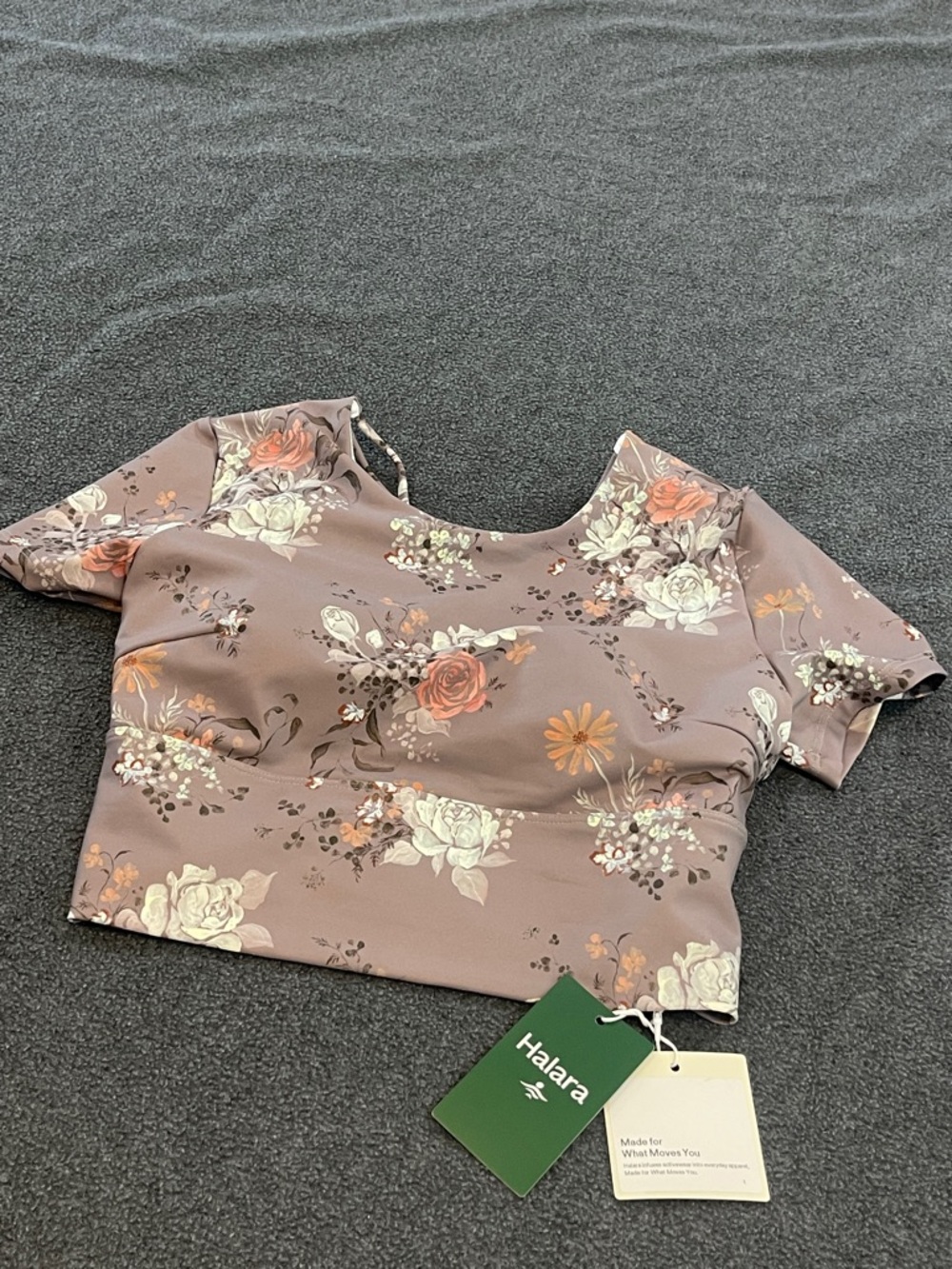 HALARA Mauve Floral Crop Top with Rose Print